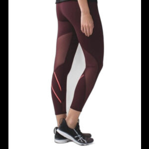 Lululemon All Meshed Up Pant Tight Leggings Bordeaux Drama Flash Light Size 6